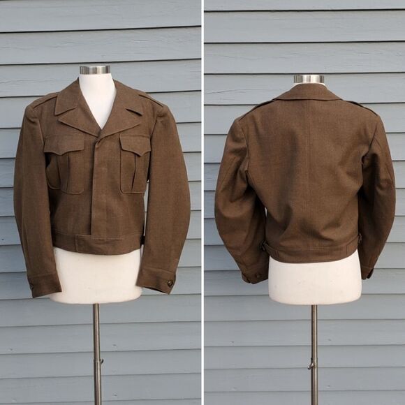 Vintage 40s 1946 American Military OD Olive Drab Cropped Bolero Wool Jacket Md - Picture 1 of 7